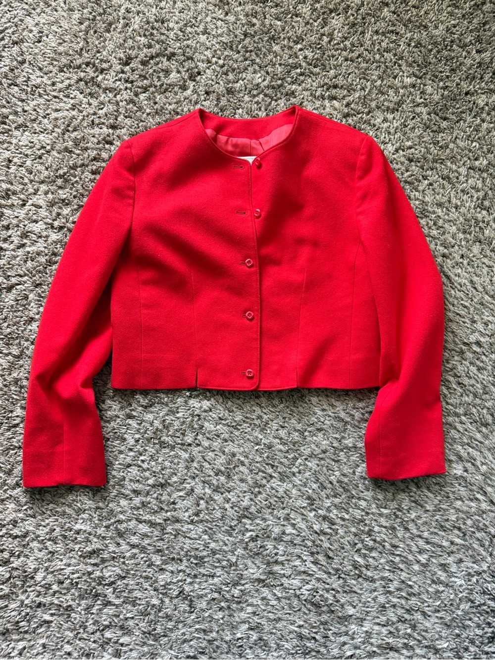 Vintage Pendleton 100% Virgin Wool Red Collarless Cropped Jacket 12 Petite